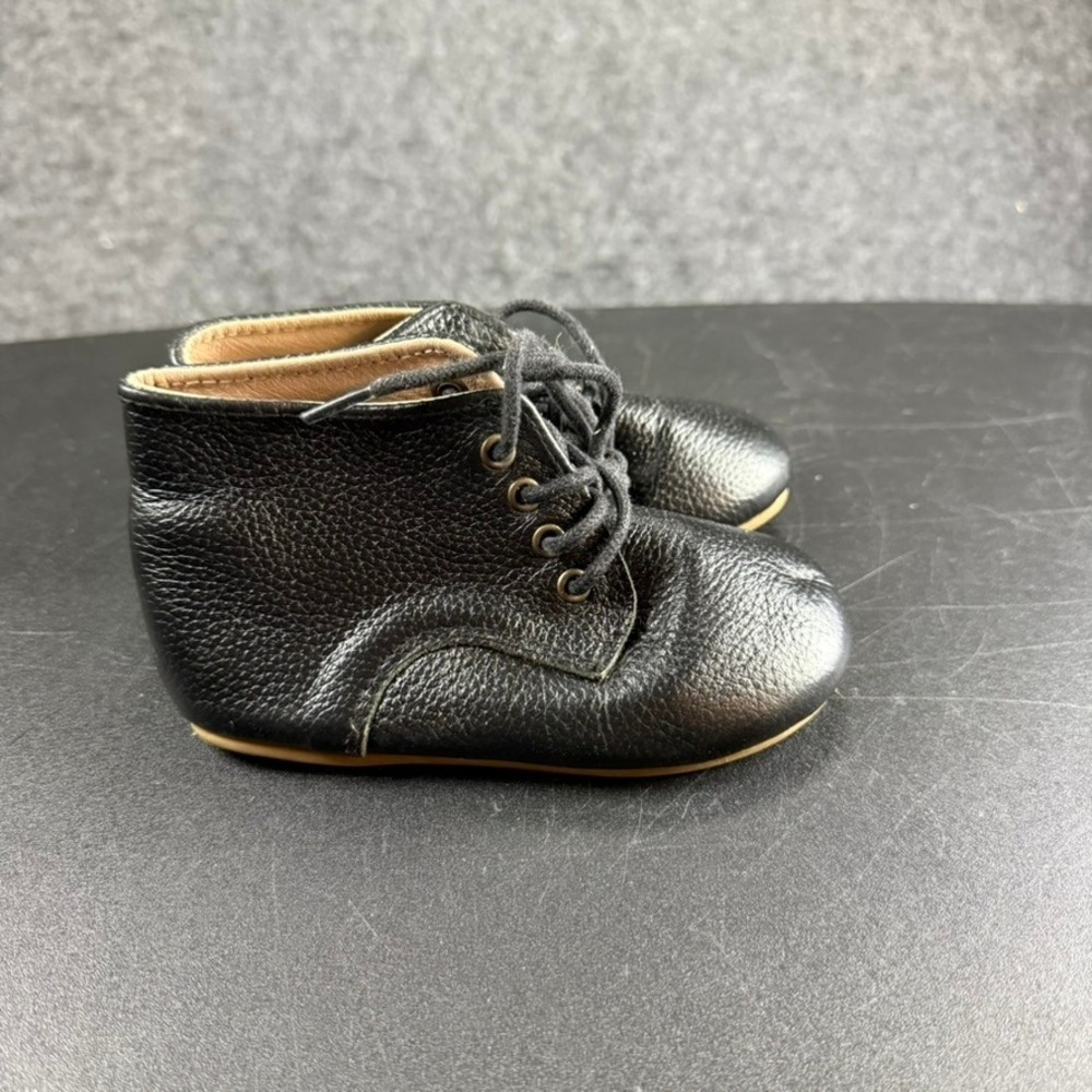 Teg + Lai Baby Leather Ankle Boots Lace Up Toddler Shoes Black Size 8